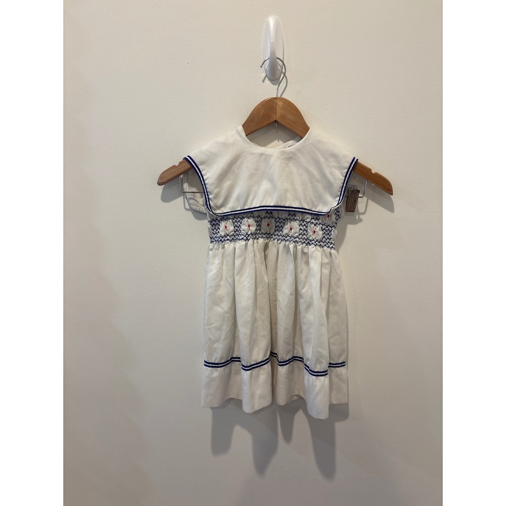 Vintage Polly Flanders White Smocked‎ Sailor Dress Size 6